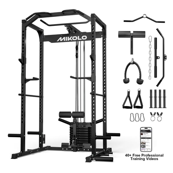 Mikolo Power Cage with Weight Stack Multi-Function Power Rack for Home Gym, Squat Rack, Cable Crossover System, for Strength Training, Black