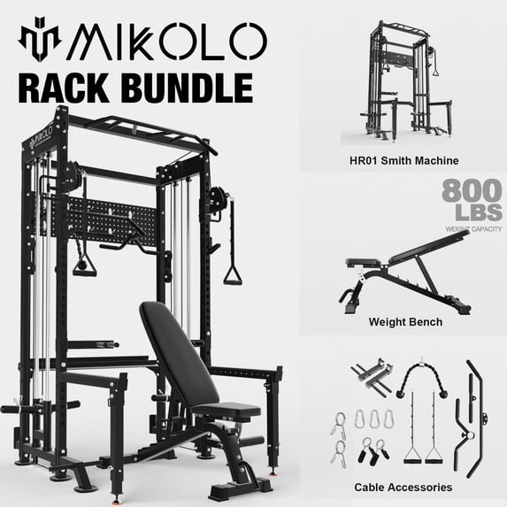 Multi Functional Rack Mikolo Power Rack, 2000LB Capacity Power Cage with Dual Pulley Cable ...