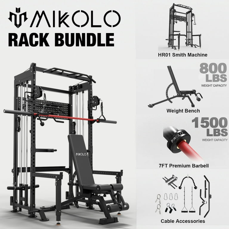 Mikolo Power Rack, 2000LB Capacity Power Cage with Dual Pulley