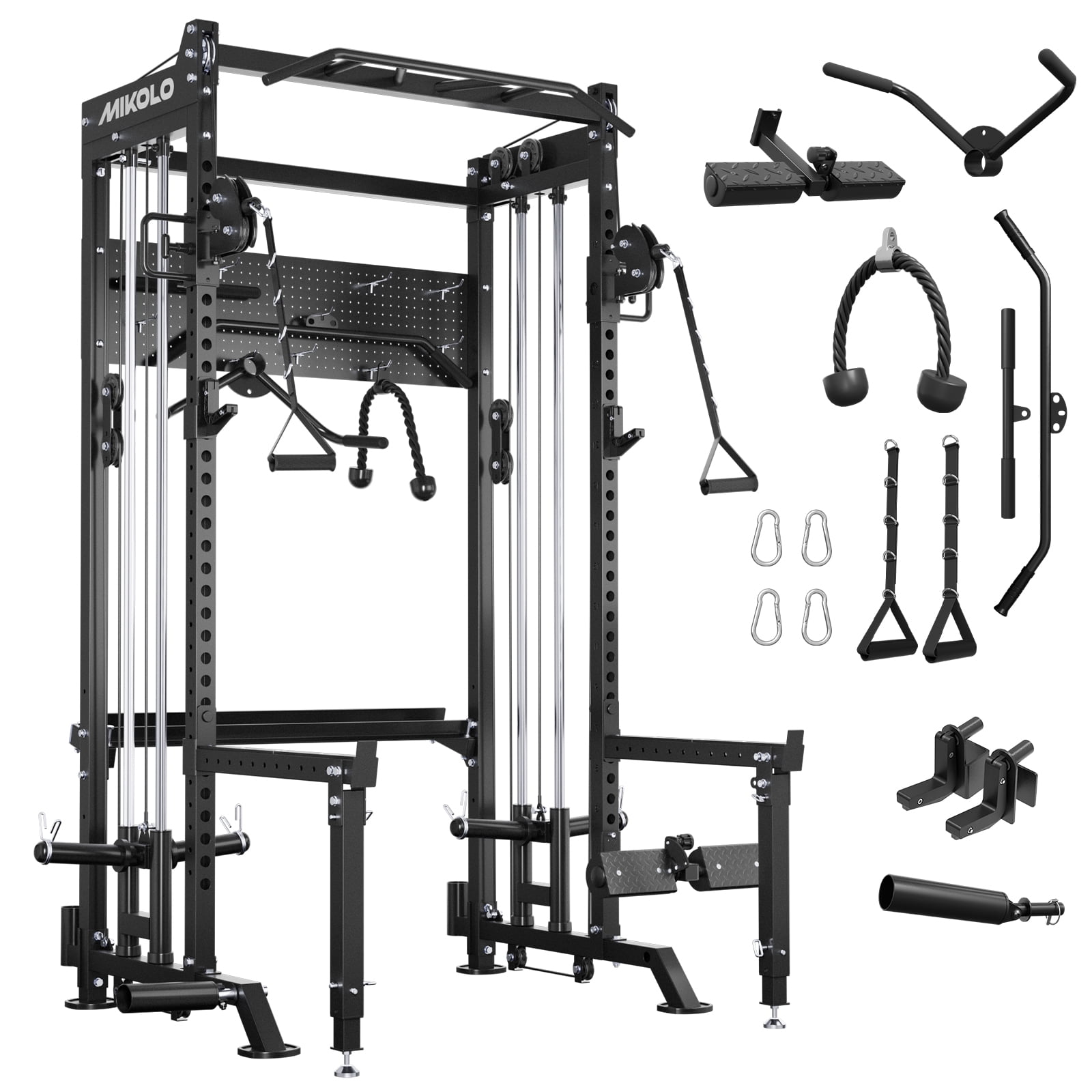 Mikolo Power Rack, 2000LB Capacity Power Cage with Dual Pulley Cable Crossover System, Multi-function Squat Rack For Home Gym