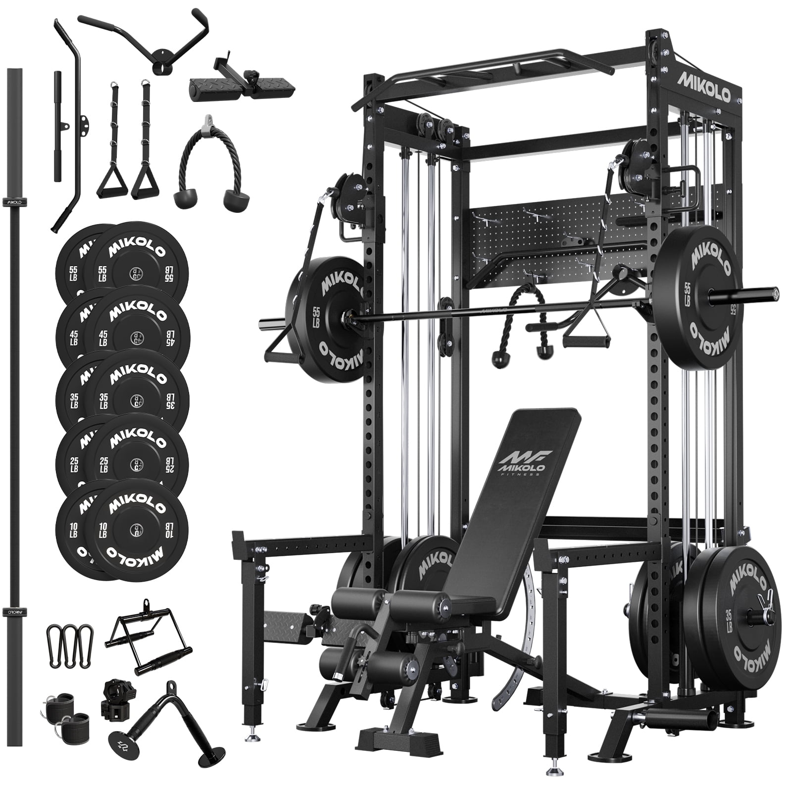Mikolo Power Rack, 2000LB Capacity Power Cage with Dual Pulley