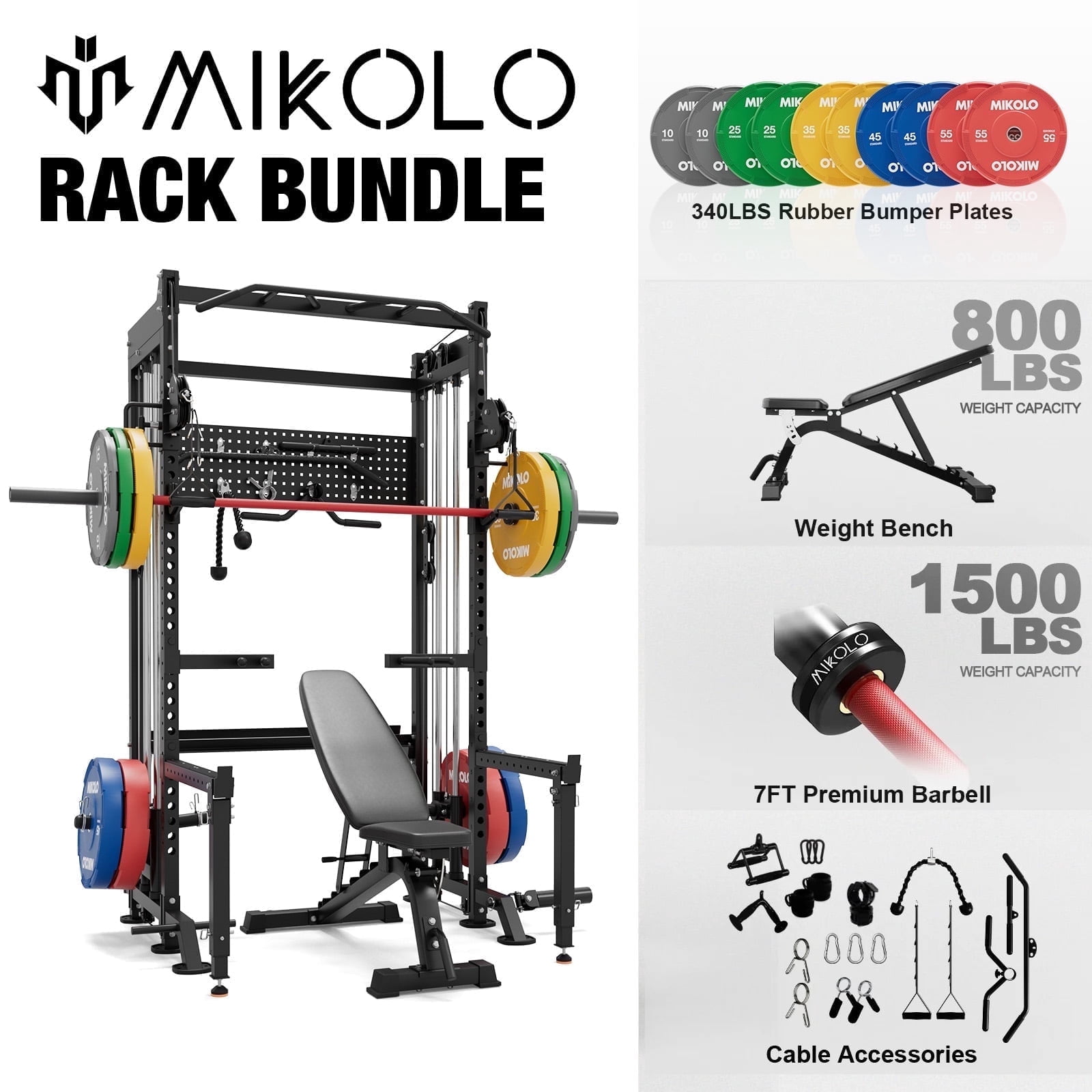 Sheave Function Mikolo Power Rack, 2000LB Capacity Power Cage with Dual Pulley Cable ...