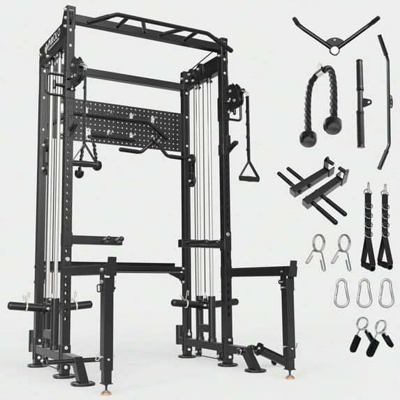 Mikolo Power Rack, 2000LB Capacity Power Cage with Dual Pulley Cable Crossover System, Multi-function Squat Rack For Home Gym