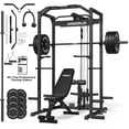 thumbnail image 1 of Mikolo Power Rack Cage, 1200LBS Weight Cage Home Gym with 800LB Capacity Adjustable Weight Bench, 1500LB Capacity Barbell and 230LB Black Plate Set, 1 of 15