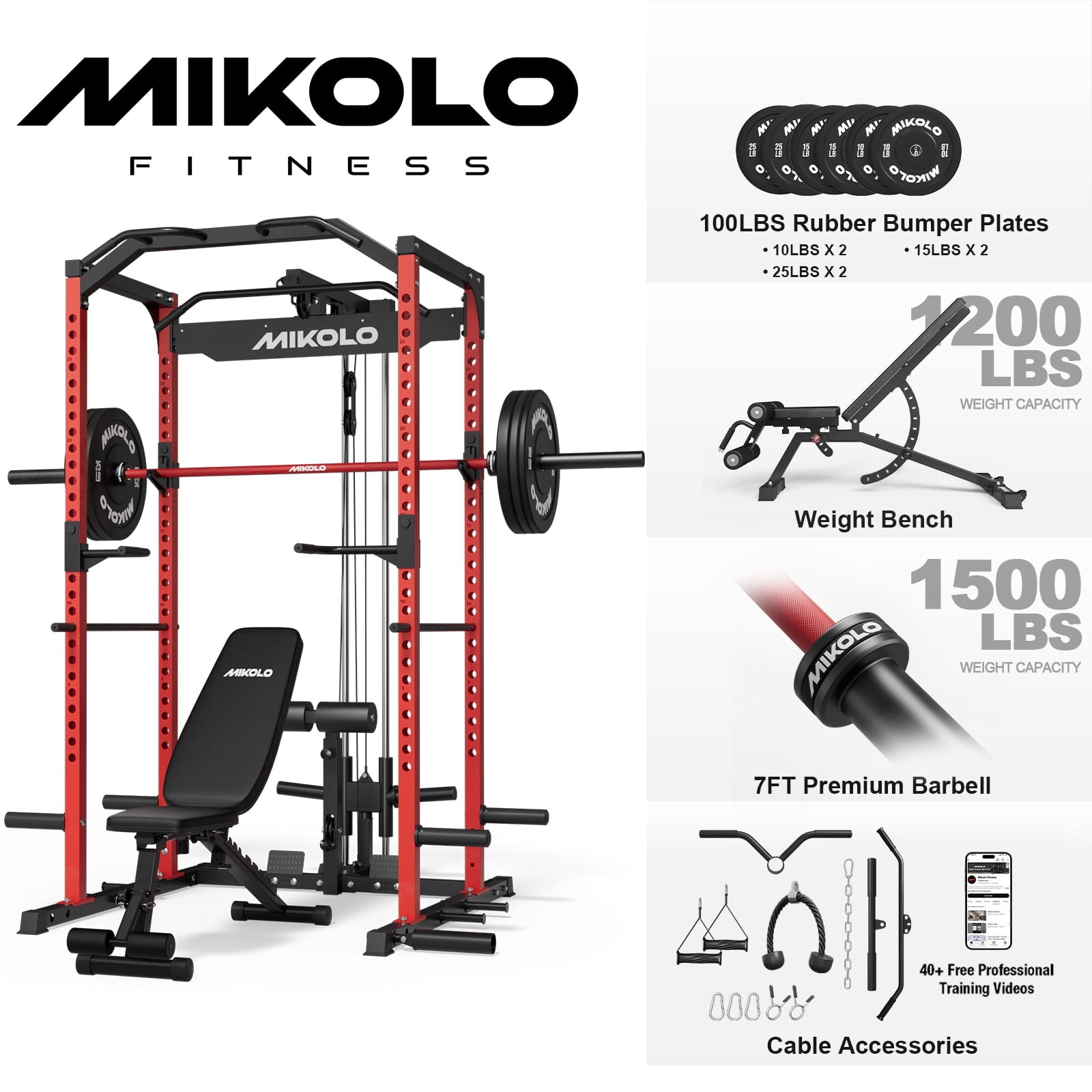 Power Cage-Red/Home Gym Package(100LB Black Plates)