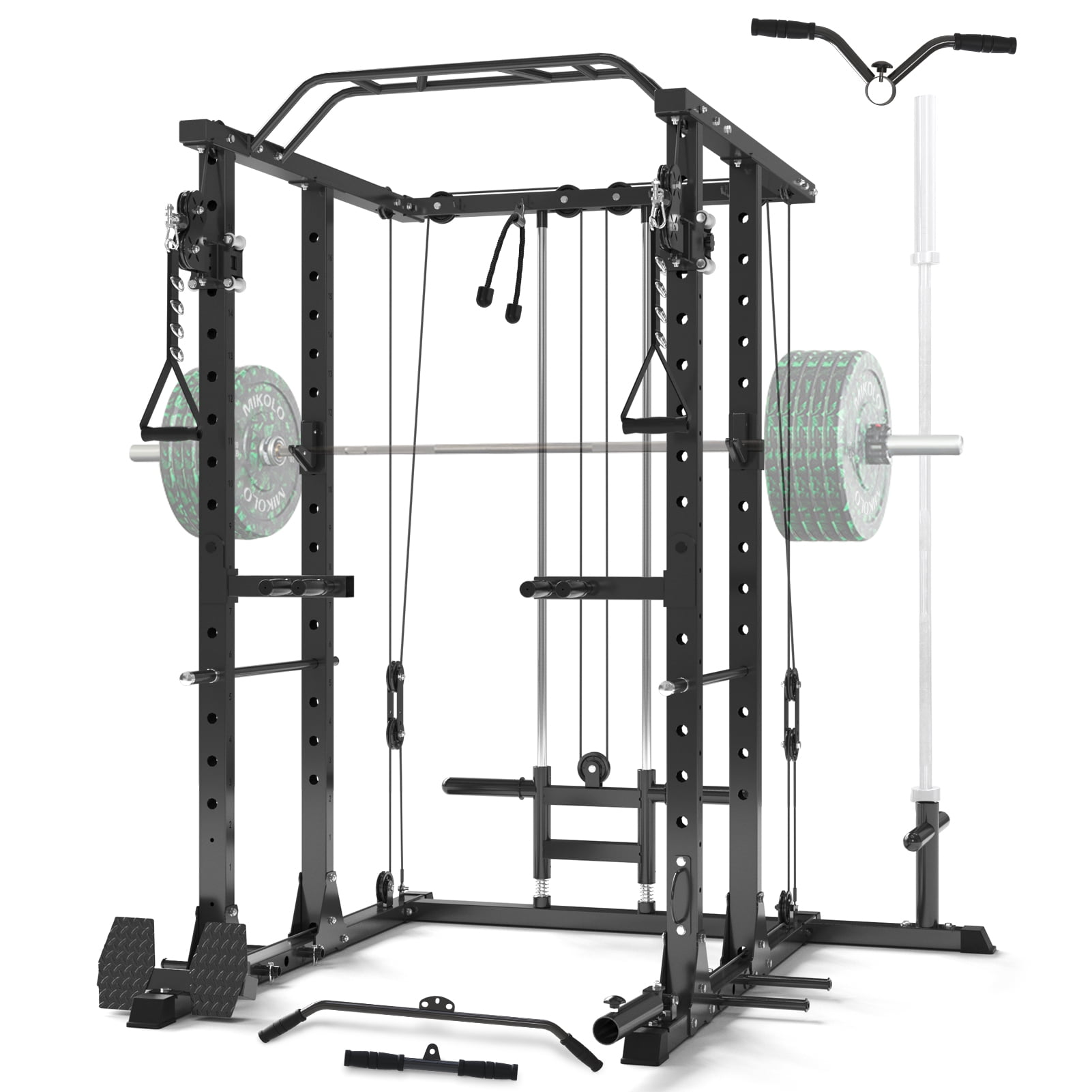 Mikolo Power Rack 1500 lbs Weight Rack with Cable Crossover Machine, Multi-Function Squat Rack with J Hooks,Dip Bars and Landmine for Home Gym (Black) - Walmart.com