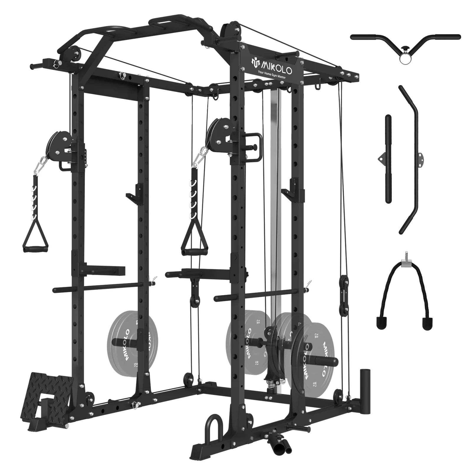 Mikolo Power Rack Cage, 1500 lbs Weight Rack with Cable Crossover