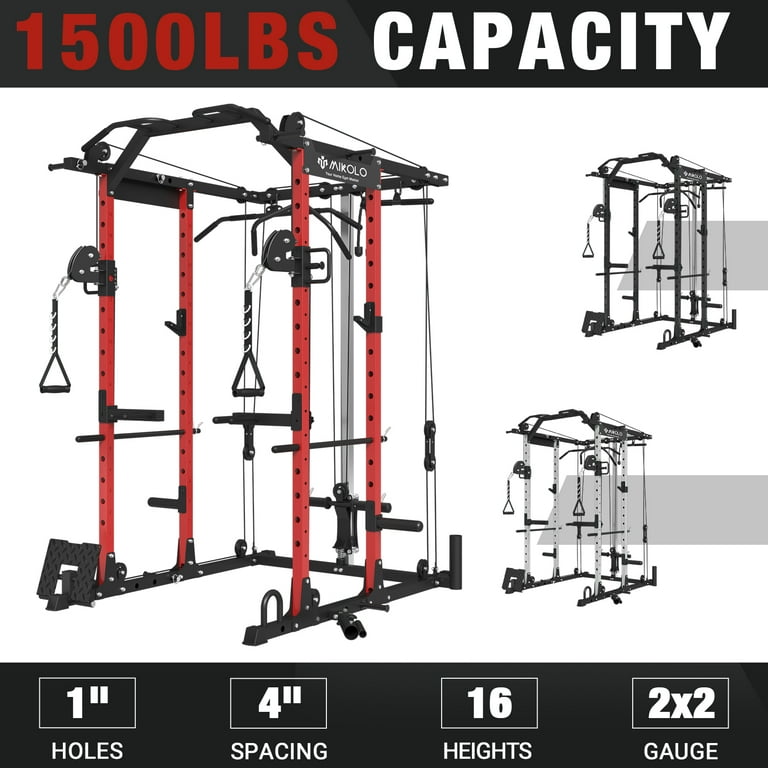 Mikolo Power Rack Cage 1500 lbs Weight Rack with Cable Crossover