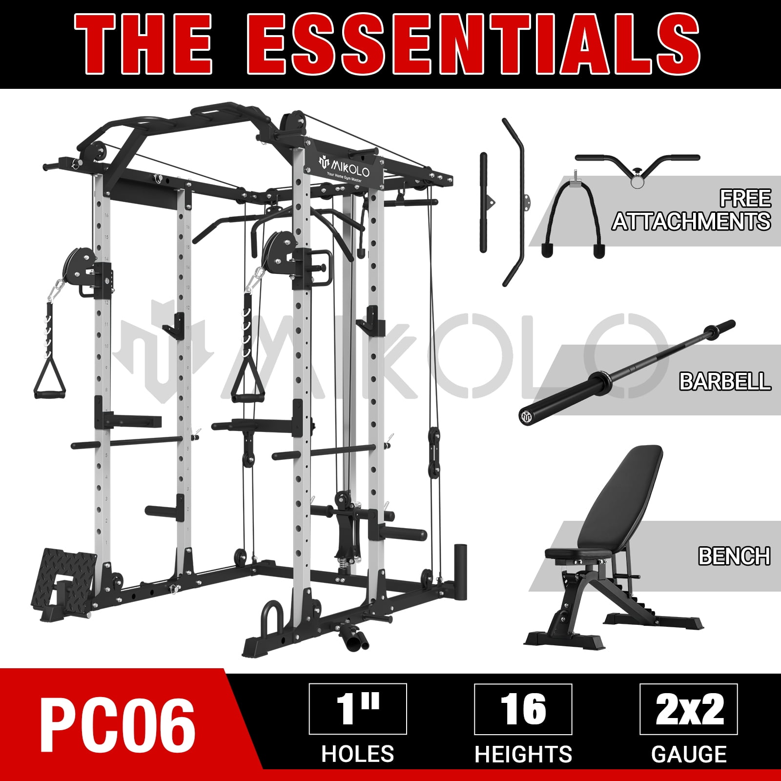Mikolo Power Rack Cage 1500 lbs Weight Rack with Cable Crossover