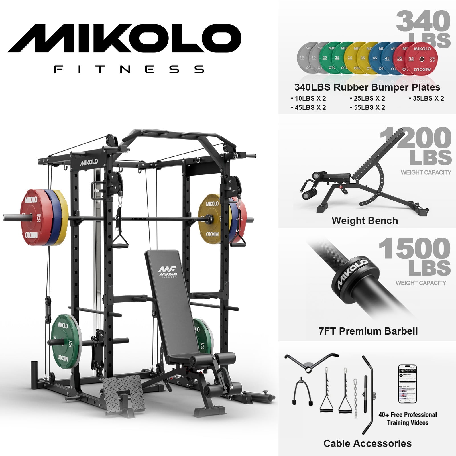 Black|WB00 Home Gym Package(340LBS Colorful Plate)