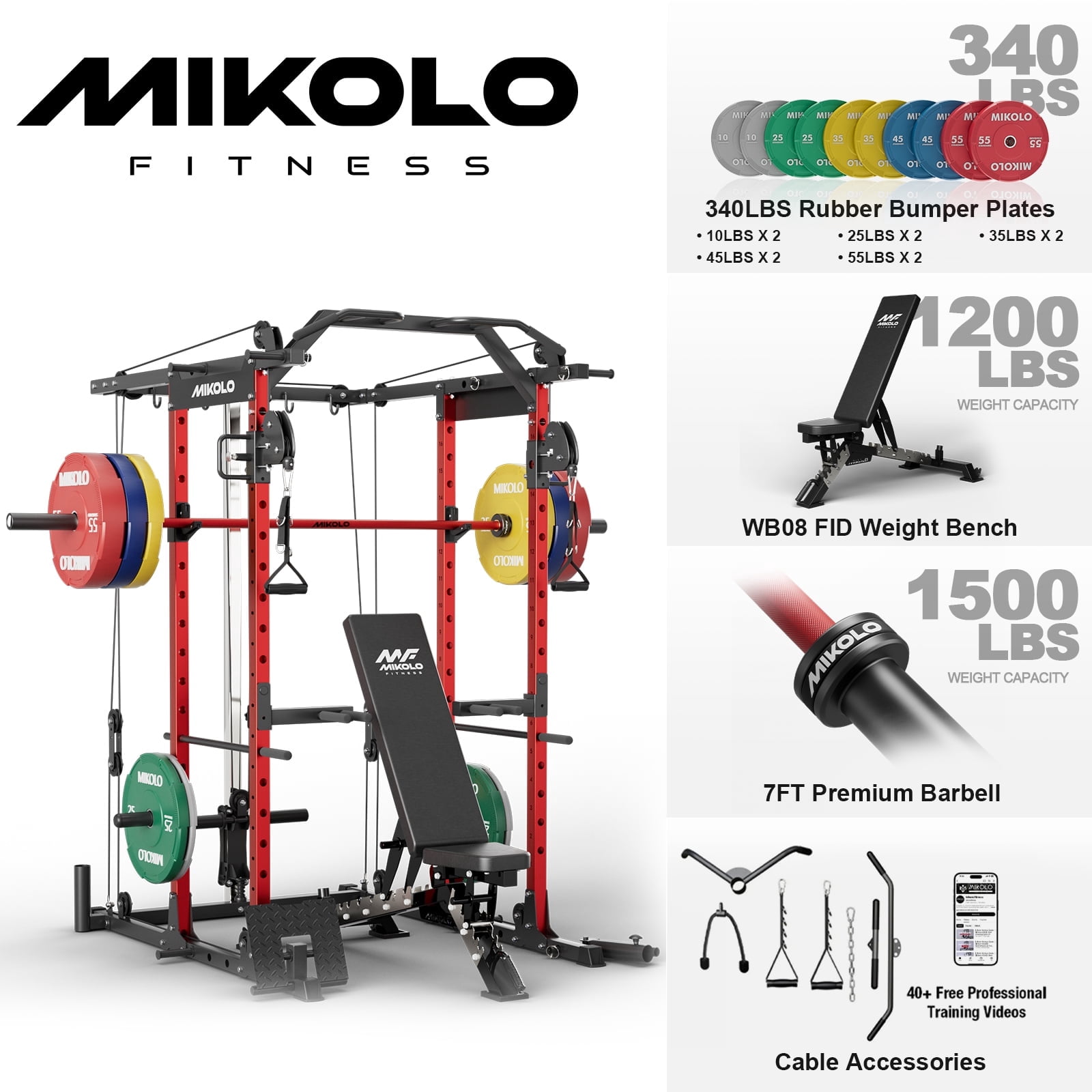 Red-WB08 Home Gym Package (340LBS Colorful Plate)