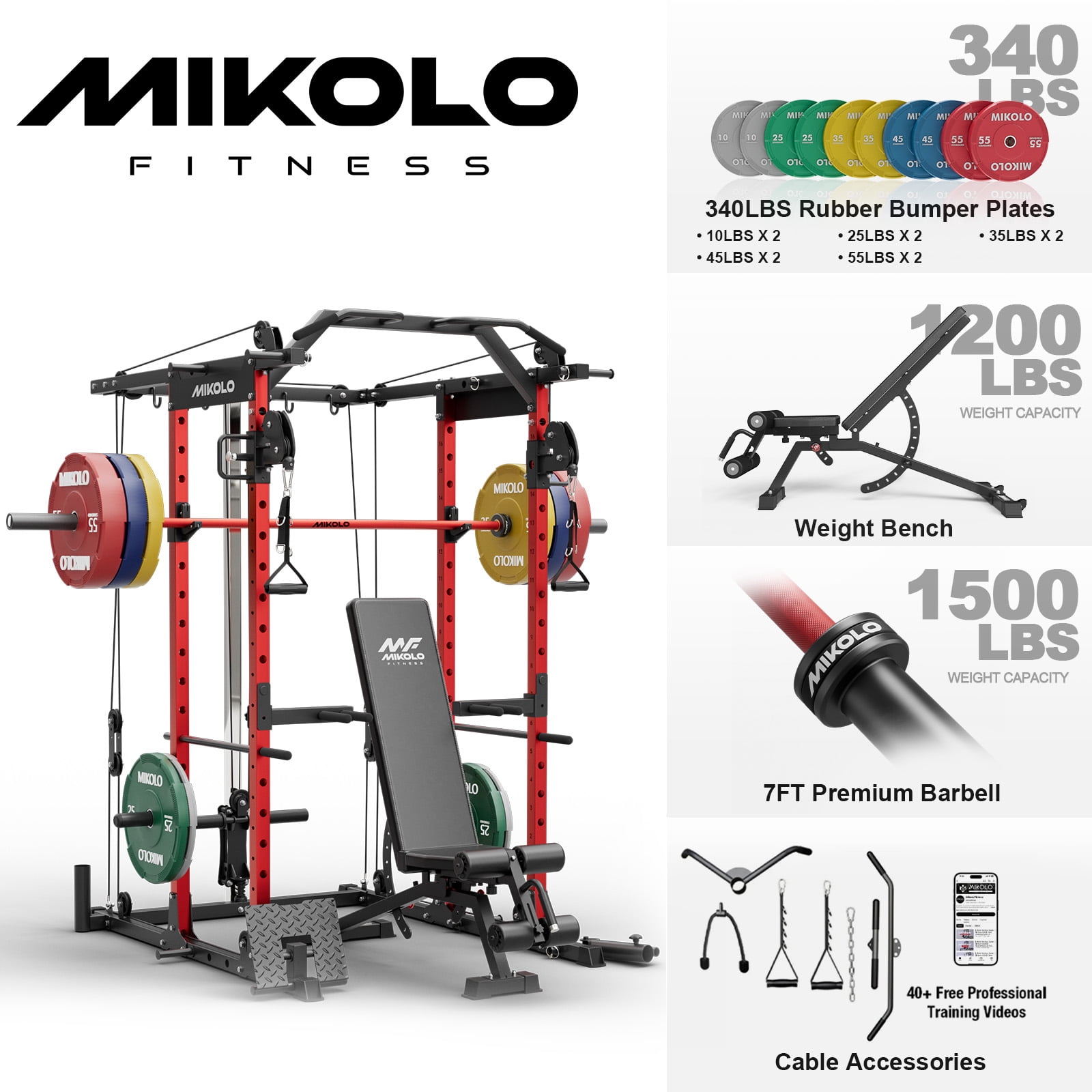 Red|WB00 Home Gym Package (340LB Colorful Plates)