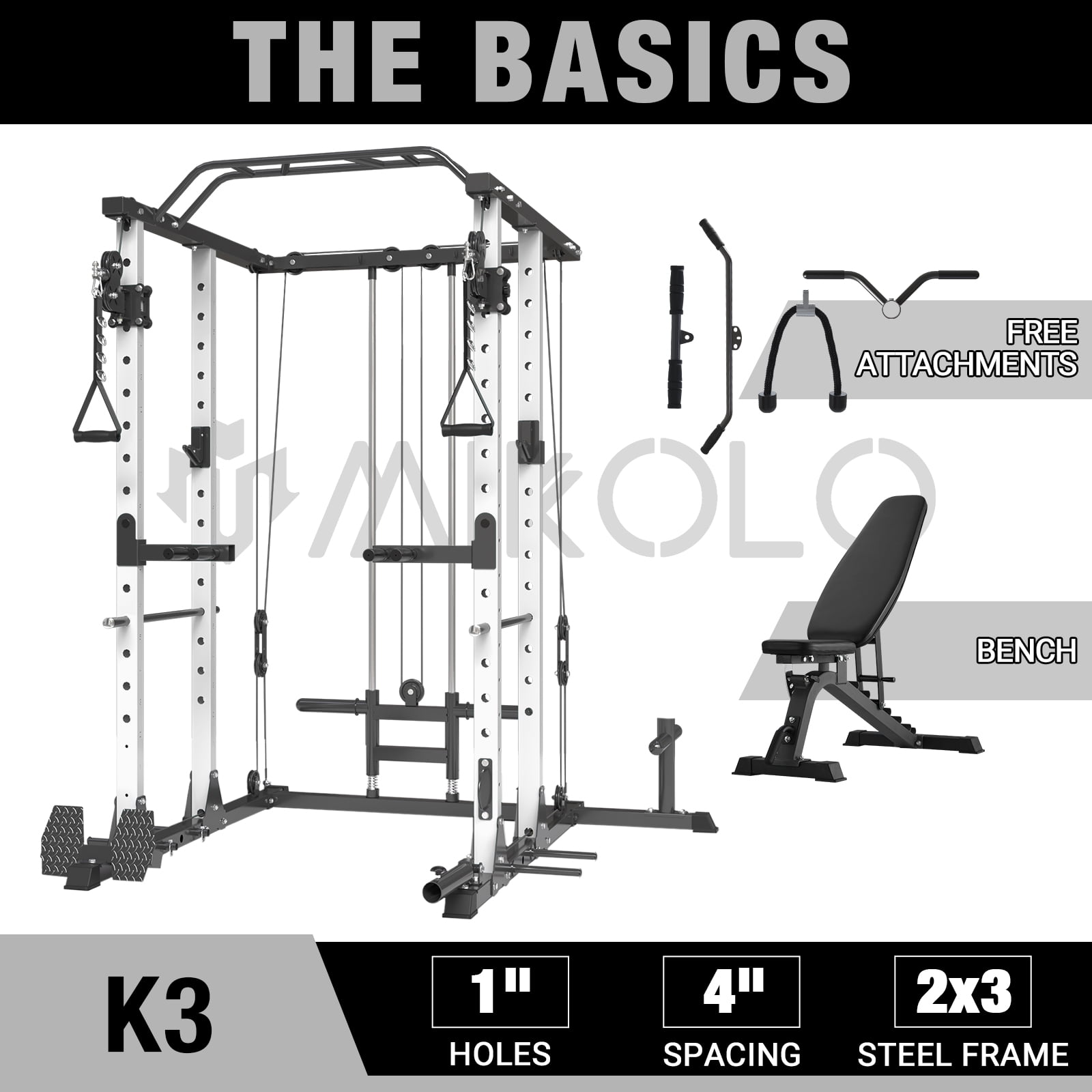 Mikolo Power Rack Cage, 1500LBS Weight Cage with 800LB Capacity