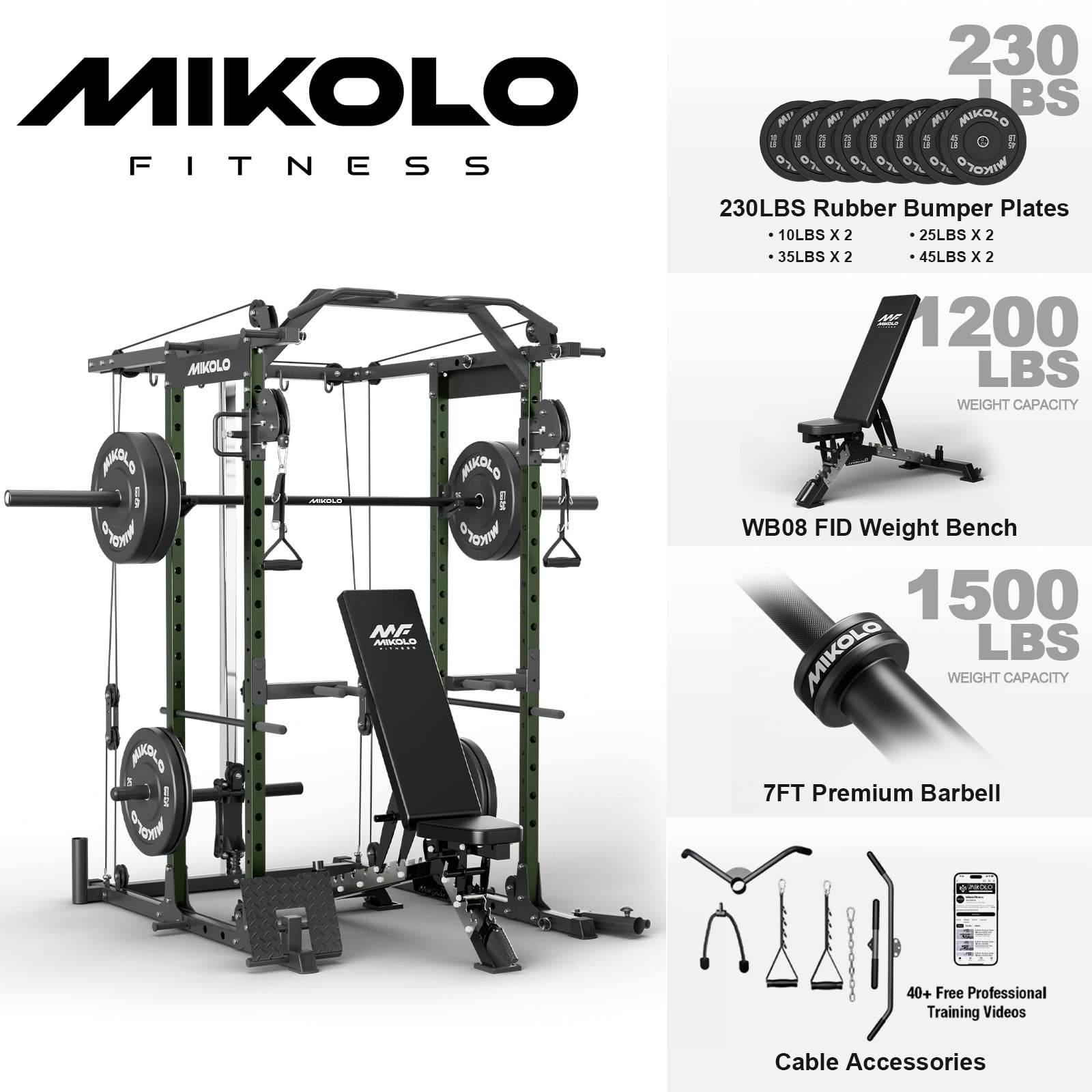 Power Cage |Green /Home Gym Package(Black Plates)