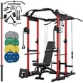 thumbnail image 1 of Mikolo Power Rack Cage, 1500LBS Weight Cage with 800LB Capacity Adjustable Weight Bench, 1500LB Capacity Barbell and 230LB Weight Plate set Red, 1 of 13