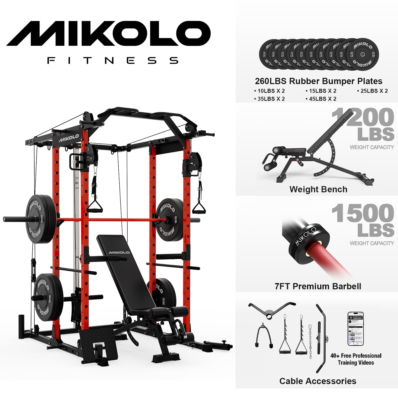 Power Cage - Red/Home Gym Package(260LB Black Plates)