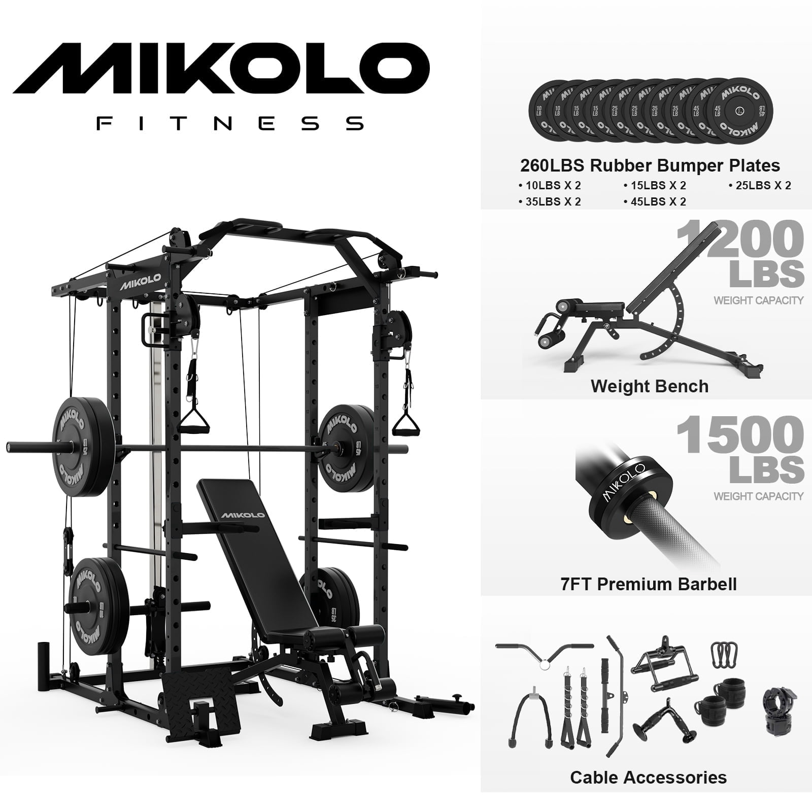 Power Cage - Black/Home Gym Package(260LB Black Plates)