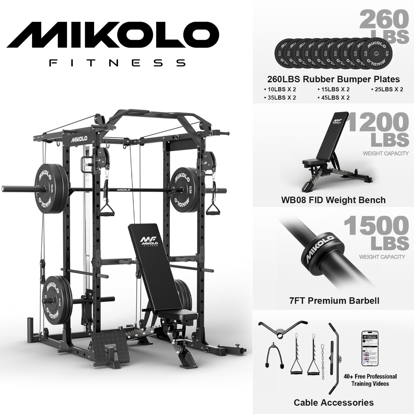 Power Cage | Black/Home Gym Package(260LB Black Plates)