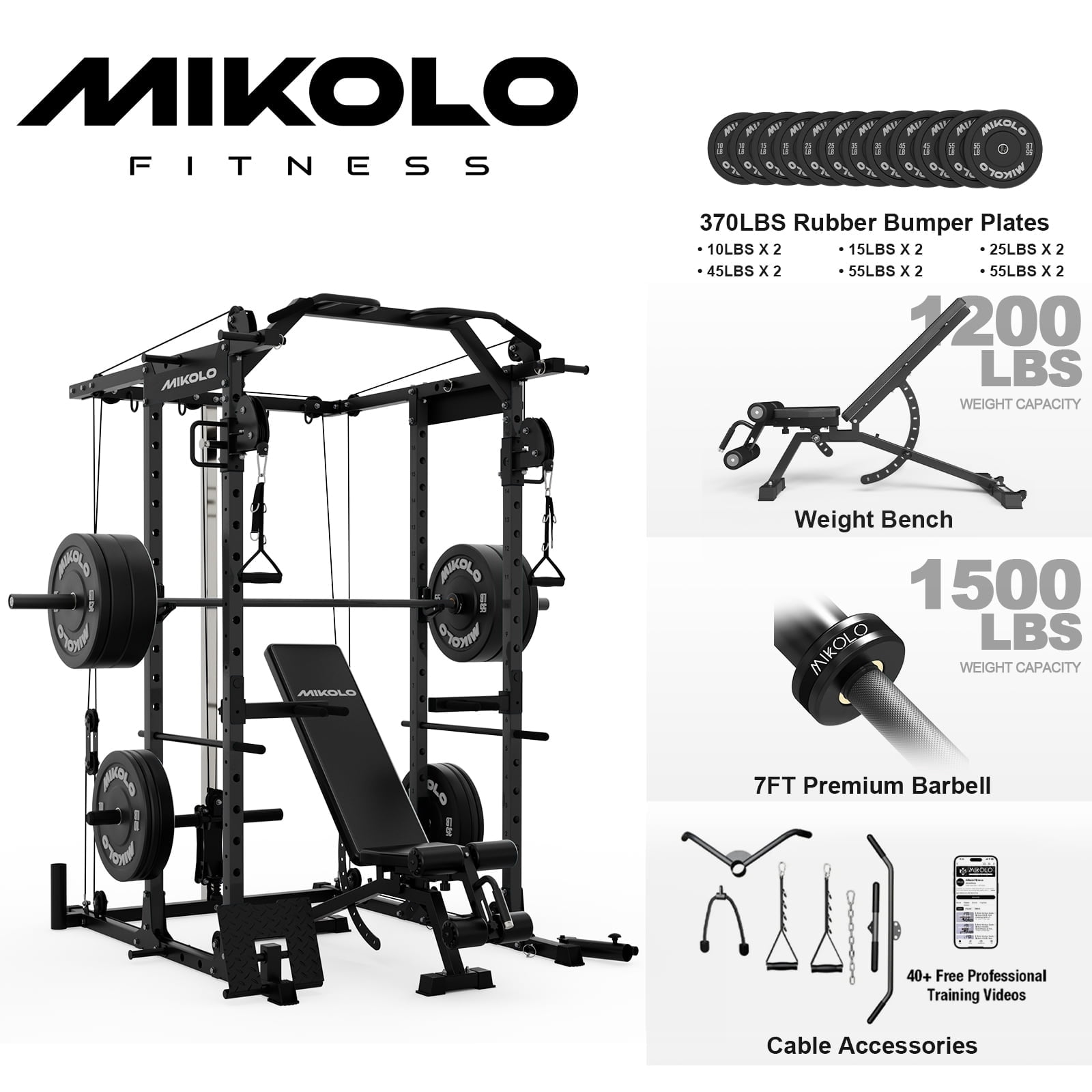 Power Cage - Black/Home Gym Package(370LB Plates)