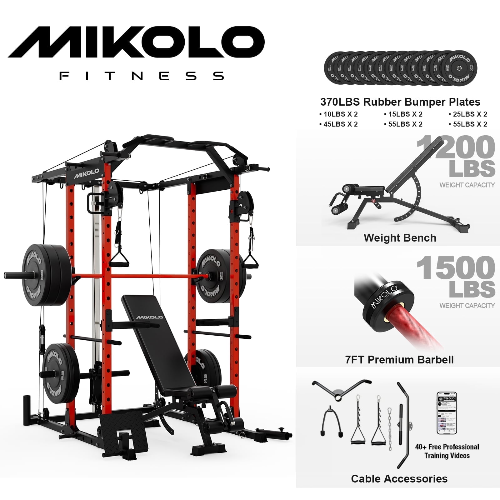 Power Cage - Red/Home Gym Package(370LB Plates)