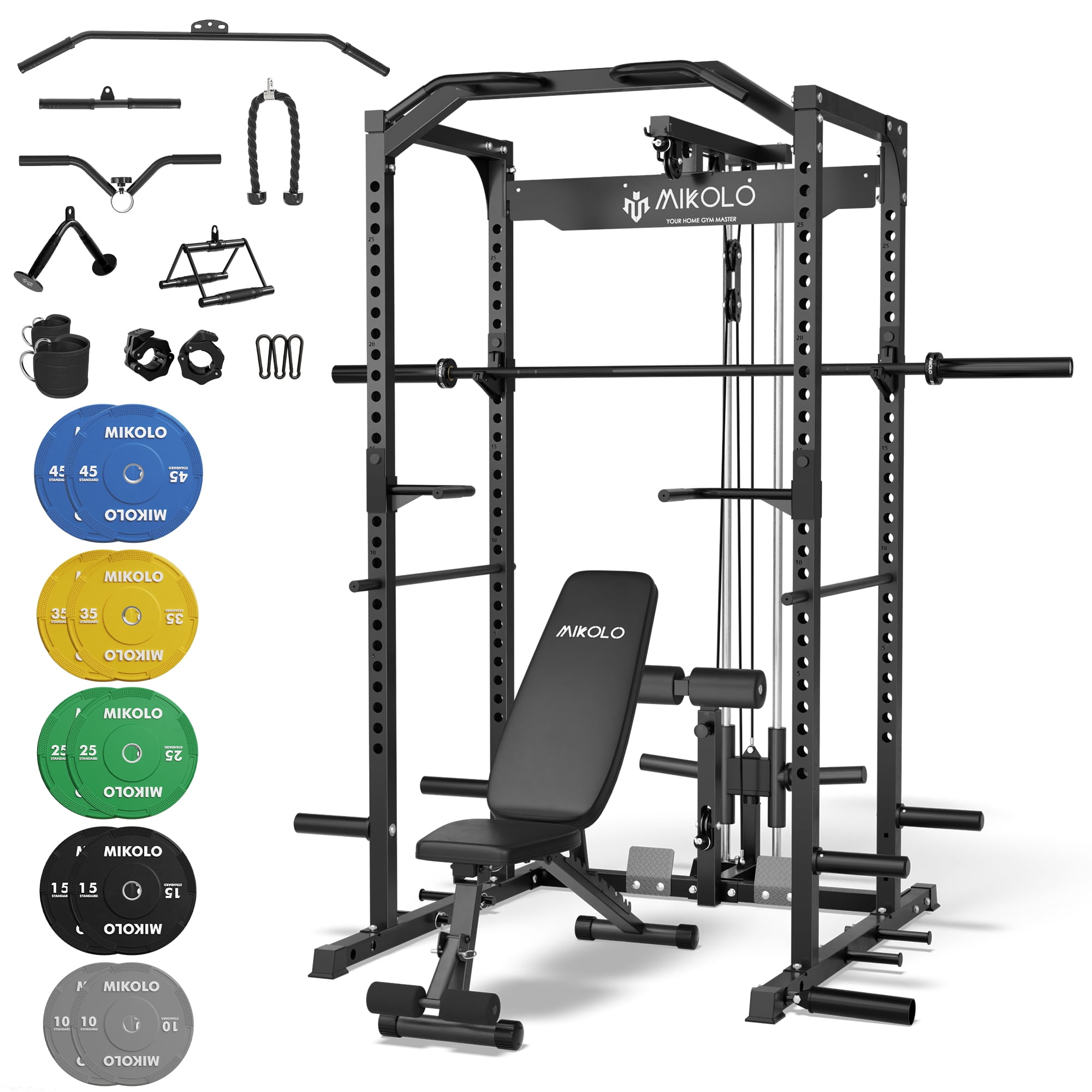 Mikolo Power Rack Cage with LAT Pulldown System,1200 lbs Capacity Power ...