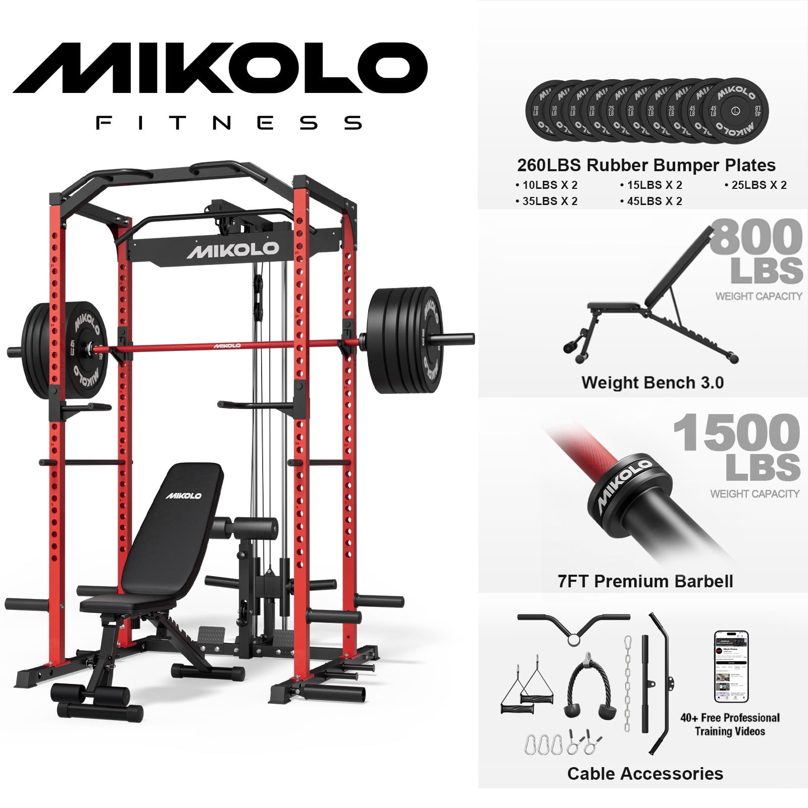 Power Cage-Red/ Home Gym Package(260LB Plates）