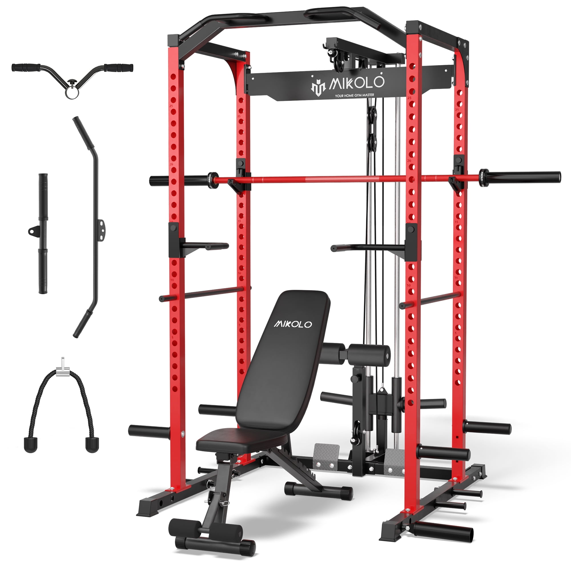 Walmart exclusive discounts  Mikolo Power Rack Cage with LAT Pulldown System 1200 lbs Capacity Home Gym Equipment