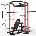 thumbnail image 1 of Mikolo Power Rack Cage with LAT Pulldown System, 1200 lbs Capacity Power Rack with 800 lbs Capacity Weight Bench and 1500 lbs Capacity Barbell Combo (Upgraded), 1 of 17