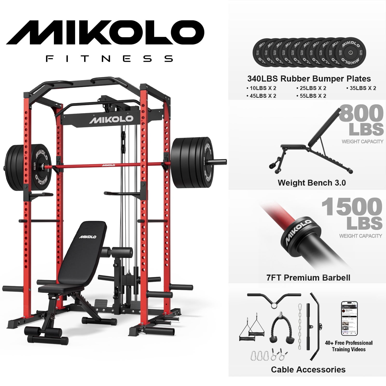 Power Cage-Red/ Home Gym Package(340LB Plates）