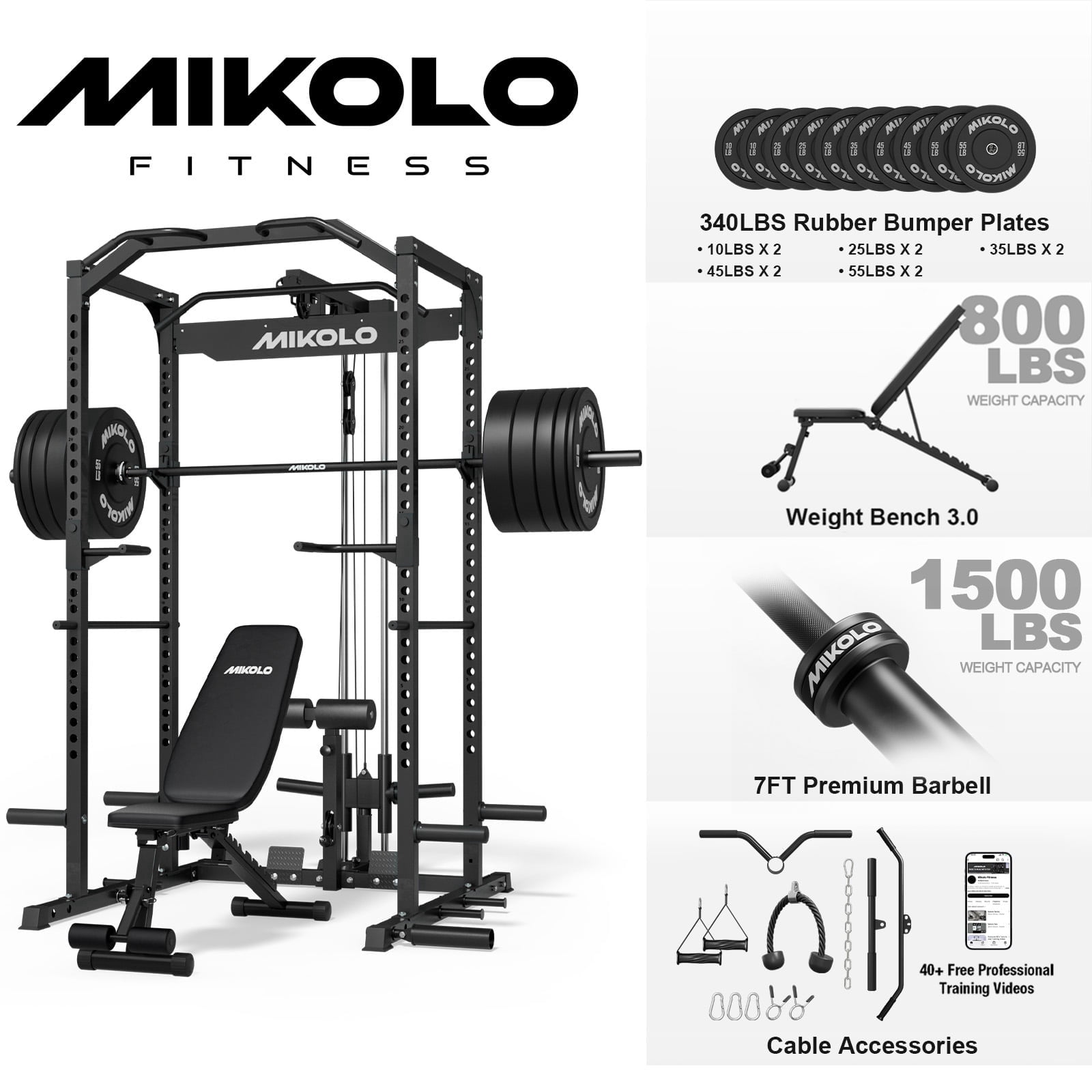 Power Cage-Black/ Home Gym Package(340LB Plates）