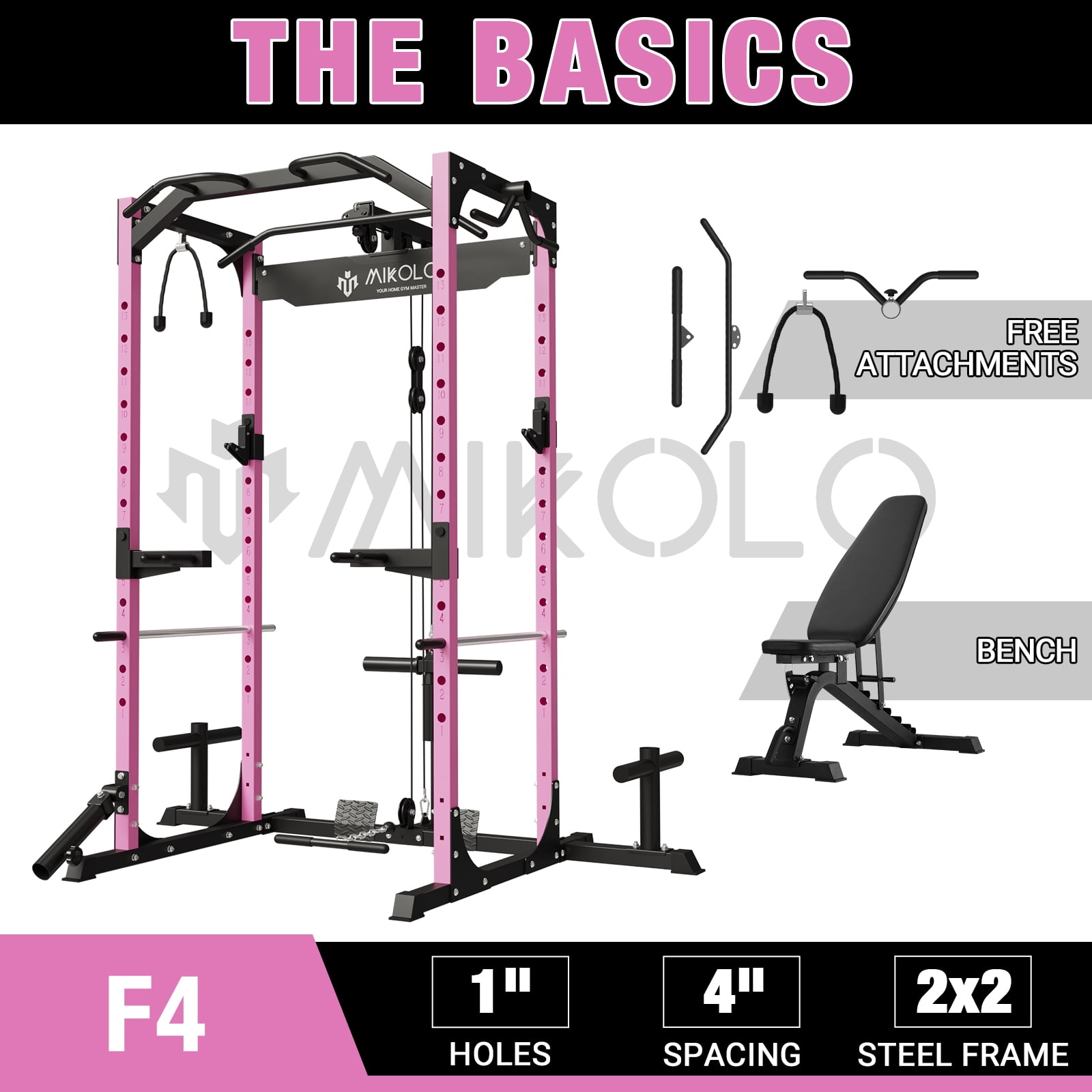 Mikolo Power Rack Cage with LAT Pulldown System 1200LBS Capacity