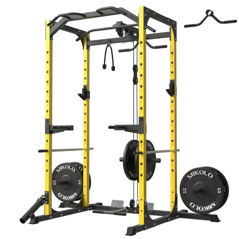 Normalt Imponerende oase Mikolo Power Rack Cage with LAT Pulldown System,1200LBS Capacity Power Rack,  Multi-Functional Squat Rack with 13-Level Adjustable Height and J-Hooks,  Dip Bars, T-Bar, Gym Equipment (Upgraded) - Walmart.com