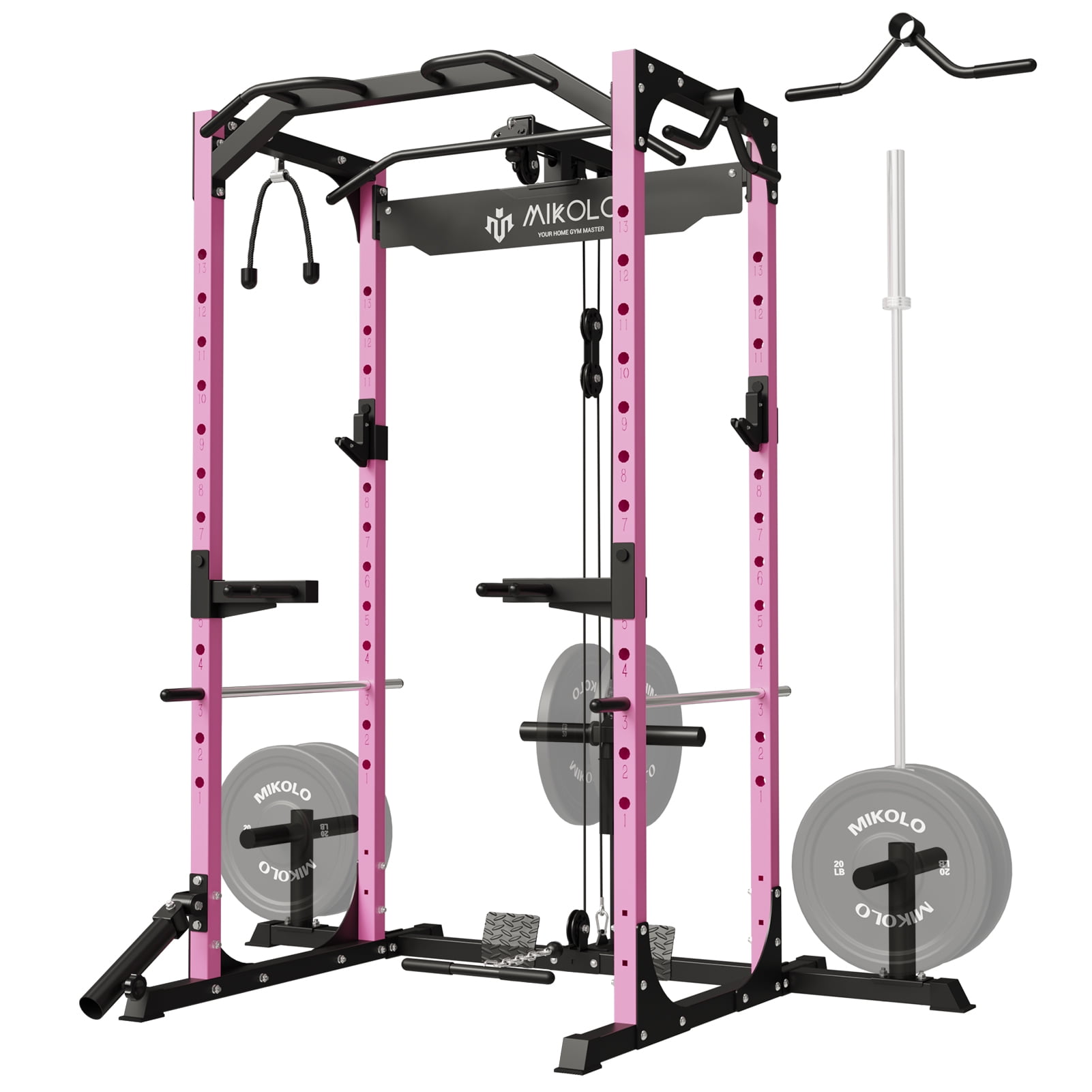 Korrespondent sorg indenlandske Mikolo Power Rack Cage with LAT Pulldown System,1200LBS Capacity Power Rack,  Multi-Functional Squat Rack with 13-Level Adjustable Height and J-Hooks,  Dip Bars, T-Bar, Gym Equipment (Limited Edition) - Walmart.com
