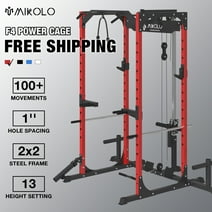 Mikolo Power Rack Cage with LAT Pulldown System,1200LBS Capacity Workout Rack, Multi-Functional Squat Rack with 13-Level Adjustable Height and J-Hooks, Dip Bars, T-Bar, Gym Equipment (Upgraded)