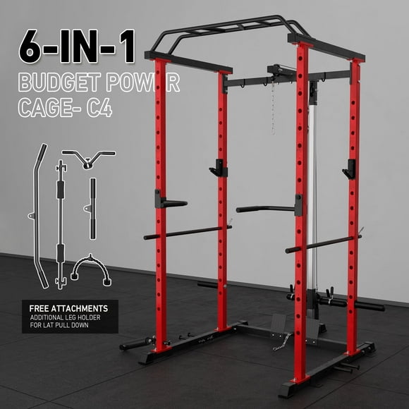 Mikolo Power Rack Cage with LAT Pulldown System,1200LBS Capacity Steel Workout Rack, Multi-Functional Squat Rack with 13-Level Adjustable Height and J-Hooks, Dip Bars, T-Bar, Gym Equipment (Upgraded)