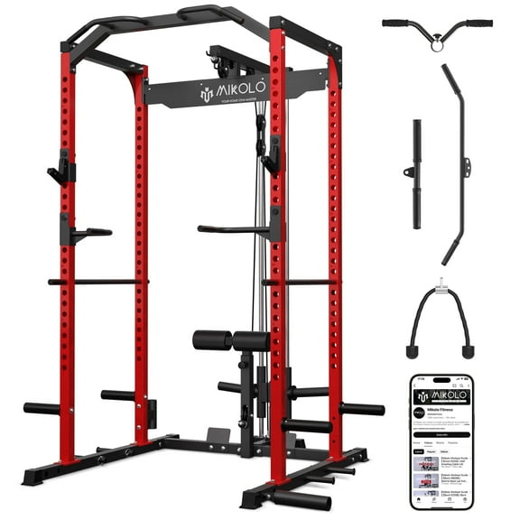 Mikolo Folding Squat Rack, Wall Mounted Power Rack with Pulley System ...