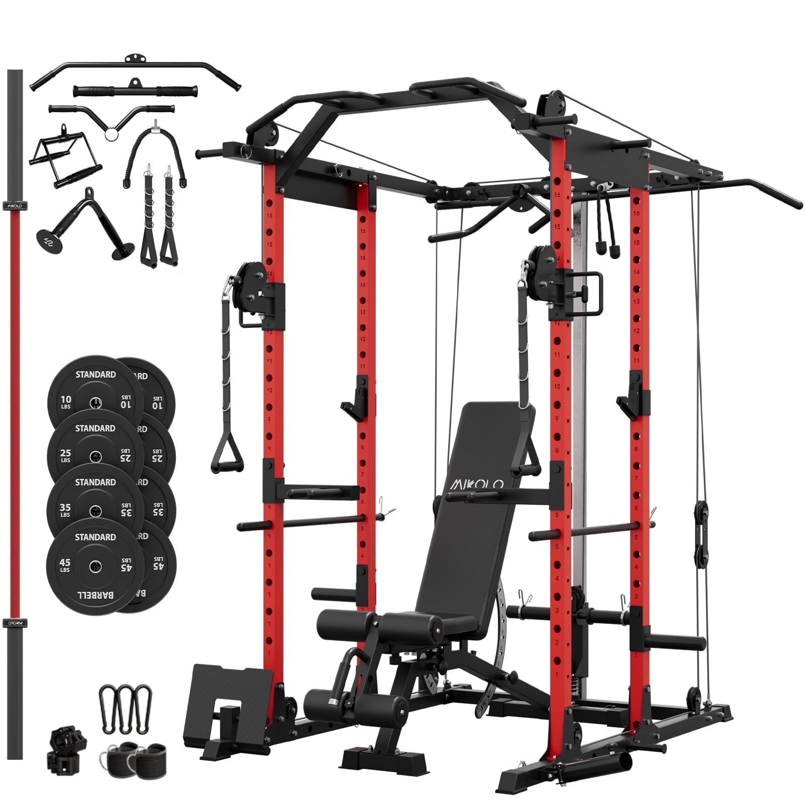 Power Cage - Red/Home Gym Package(Black Plates)
