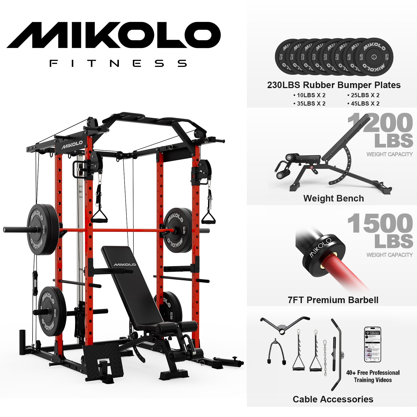 Power Cage | Red/WB00 Home Gym Package(230LBS Black Plates)