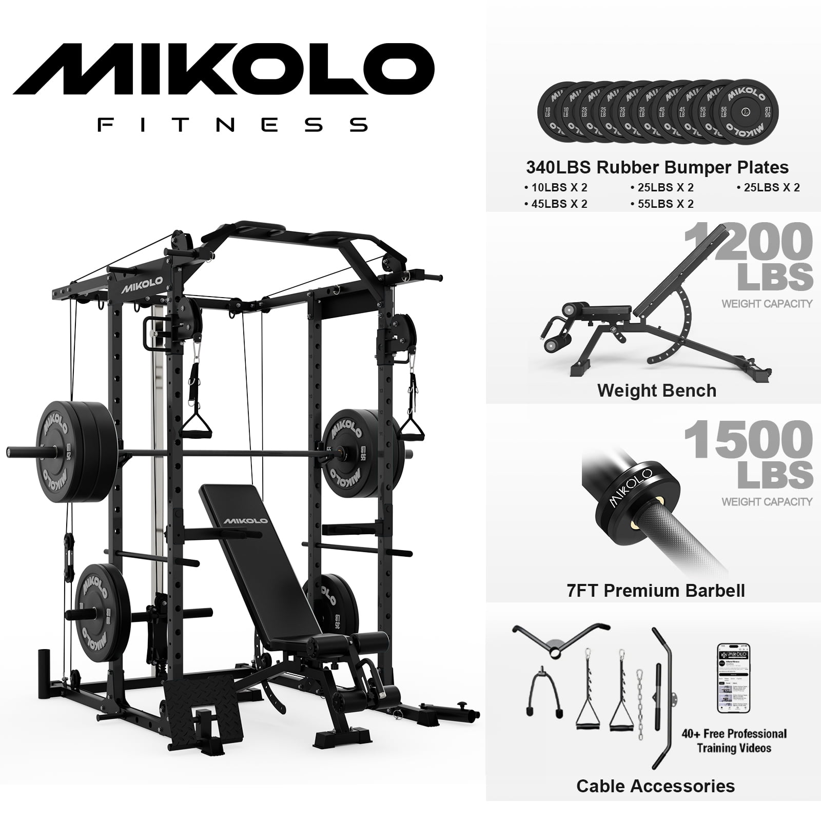 Power Cage - Black/Home Gym Package(340LB Plates)