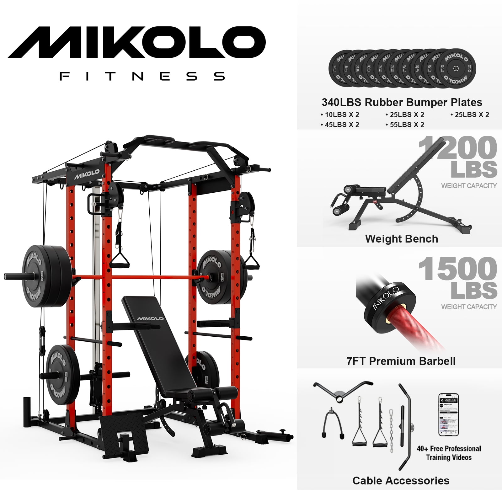Power Cage - Red/Home Gym Package(340LB Plates)