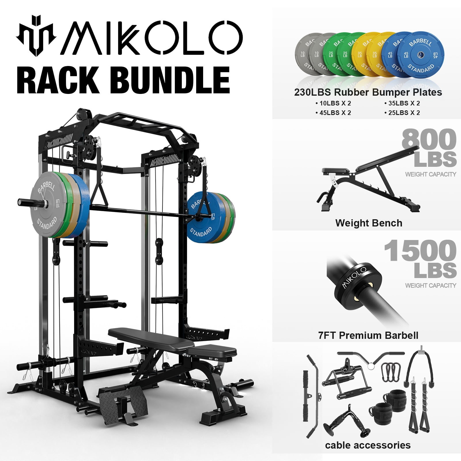 Mikolo Power Rack Cage Adjustable Weight Rack with Workout Attachments for Home Gym Walmart