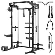 Mikolo Power Rack Cage, Weight Rack with Dual Pulley Cable Crossover Machine,Multi-Function Squat Rack with J Hooks,Dip Bars and Landmine for Home Gym (Black)