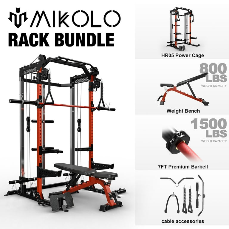 Mikolo Power Rack Cage Adjustable Workout Weight Rack Dual Pulley Squat Rack for Home Gym Red Walmart