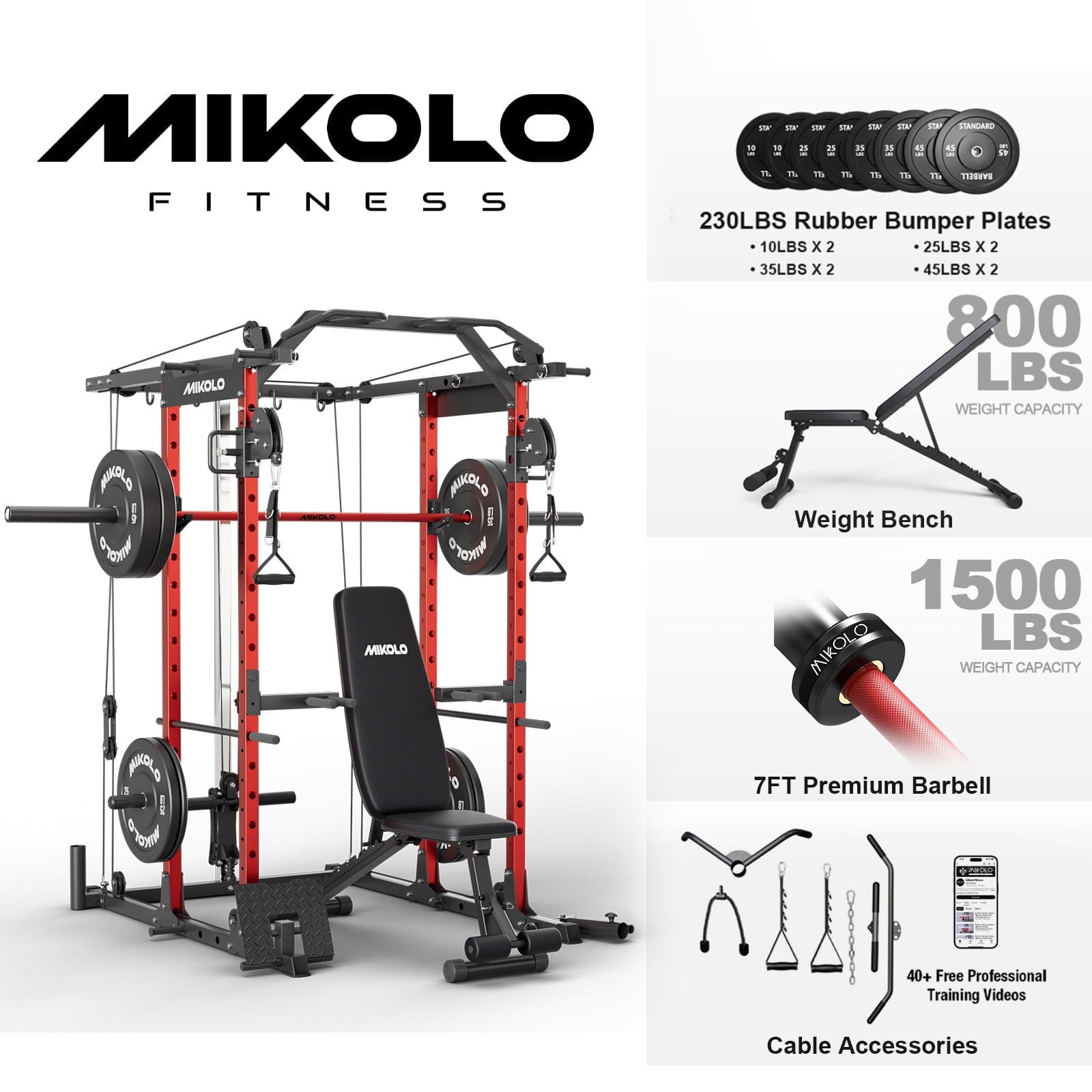 Red-WB07 Home Gym Package (230LBS Black Plates)
