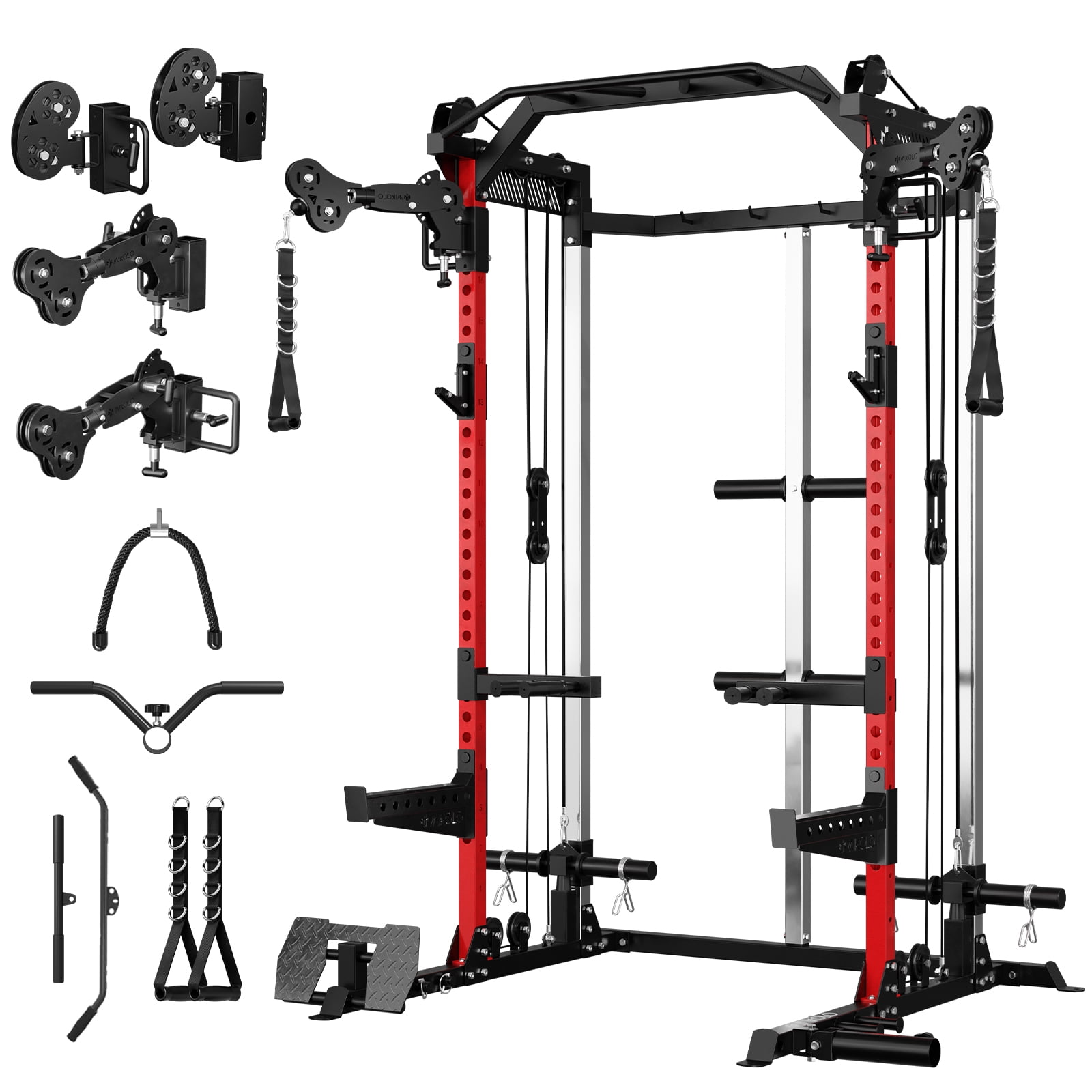 Mikolo Power Rack Cage, Weight Rack with Dual Pulley Cable Crossover ...