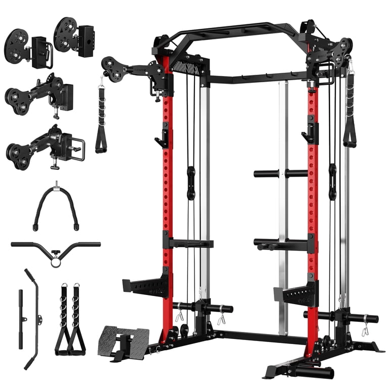 Mikolo Power Rack Cage, Weight Rack with Dual Pulley Cable
