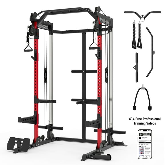 Mikolo Power Rack Cage, Weight Rack with Dual Pulley Cable Crossover Machine,Multi-Function Squat Rack with J Hooks,Dip Bars and Landmine for Home Gym