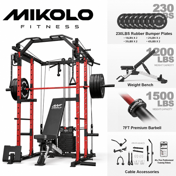 Weightrt Mikolo Power Rack, Weight Stack Power Cage with Cable Crossover Machine ...
