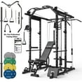 thumbnail image 1 of Mikolo Power Rack Cage, 1500LBS Weight Cage with 800LB Capacity Adjustable Weight Bench, 1500LB Capacity Barbell and 230LB Weight Plate set Black, 1 of 12