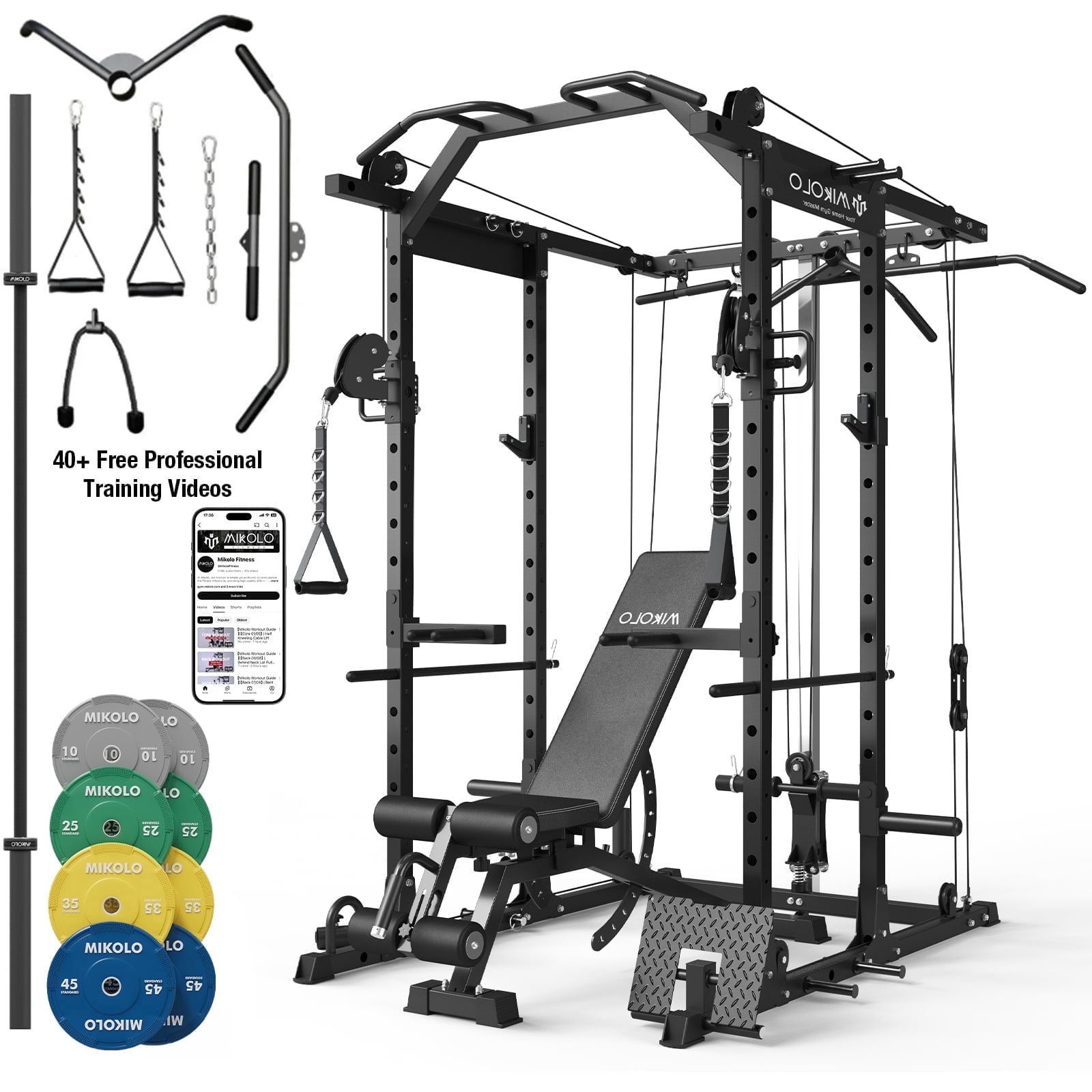 Mikolo Home Gym Package: 1500LBS Power Rack, 800LB Weight Bench